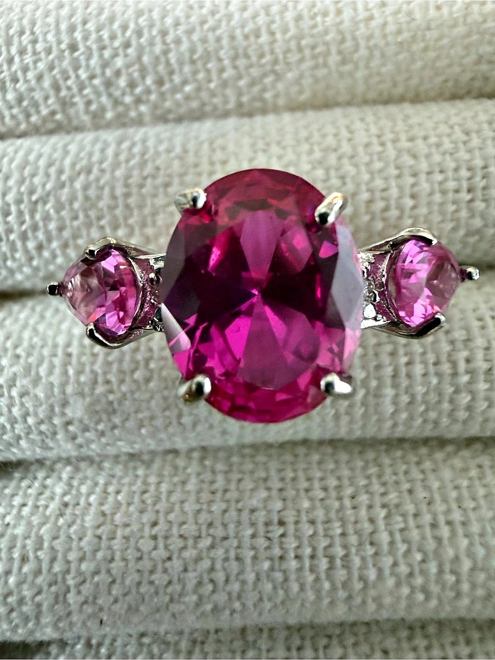 Genuine Pink Topaz and Diamond Accent Ring in Sterling Silver Size 9